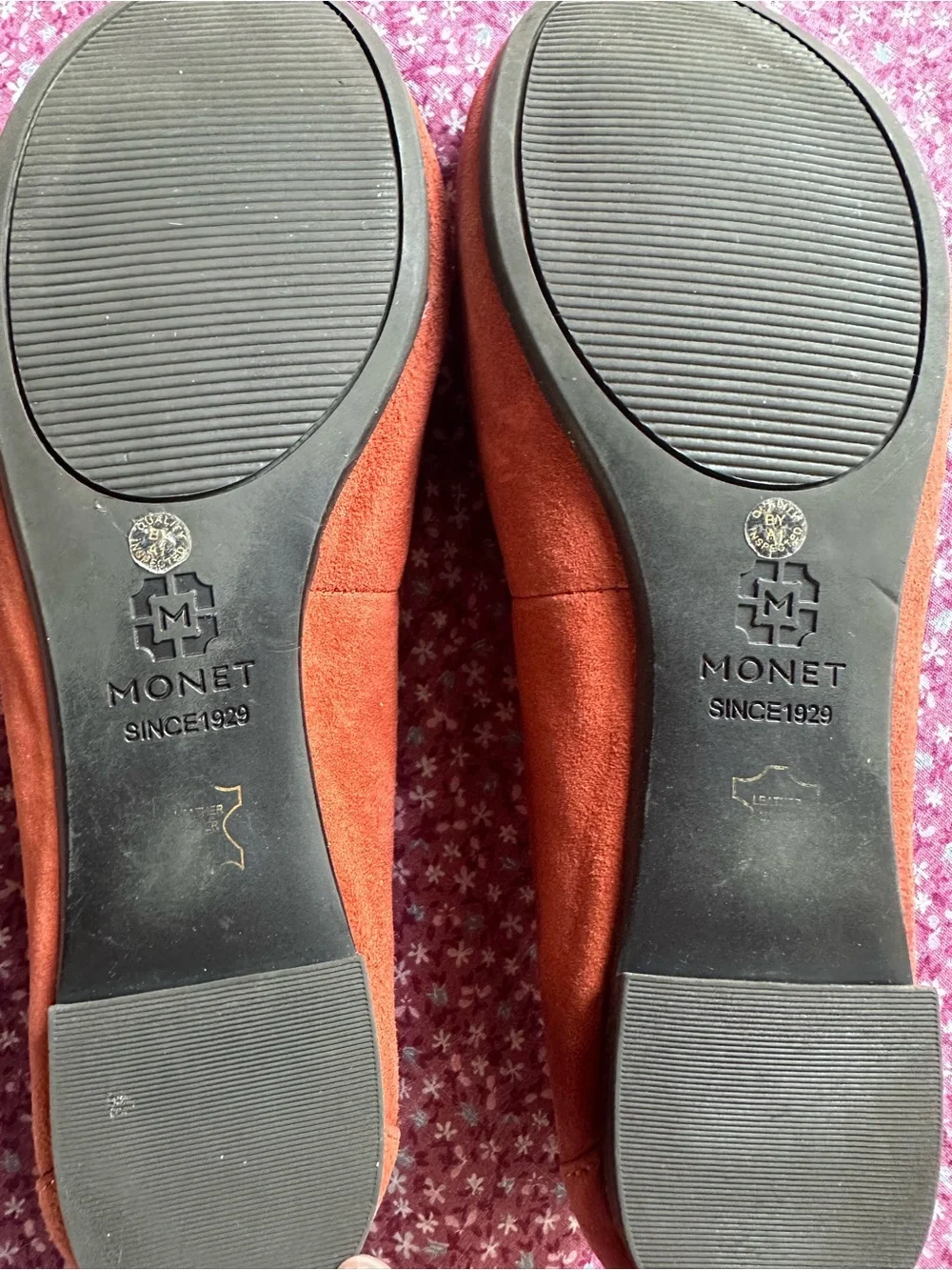 Monet Rust Suede Fringe Loafers with Gold Chain Accent